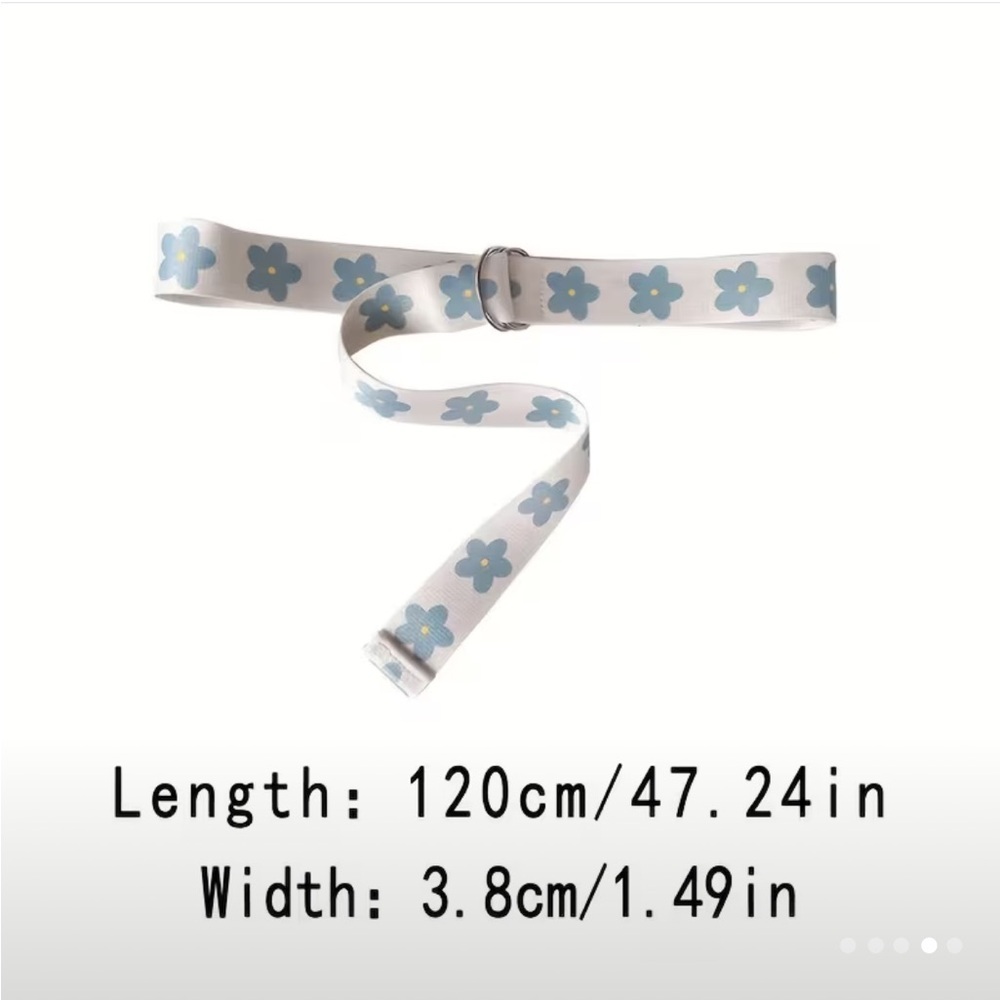 Floral Canvas Waist Belt for Women - White with Blue Flowers - Picture 6 of 6